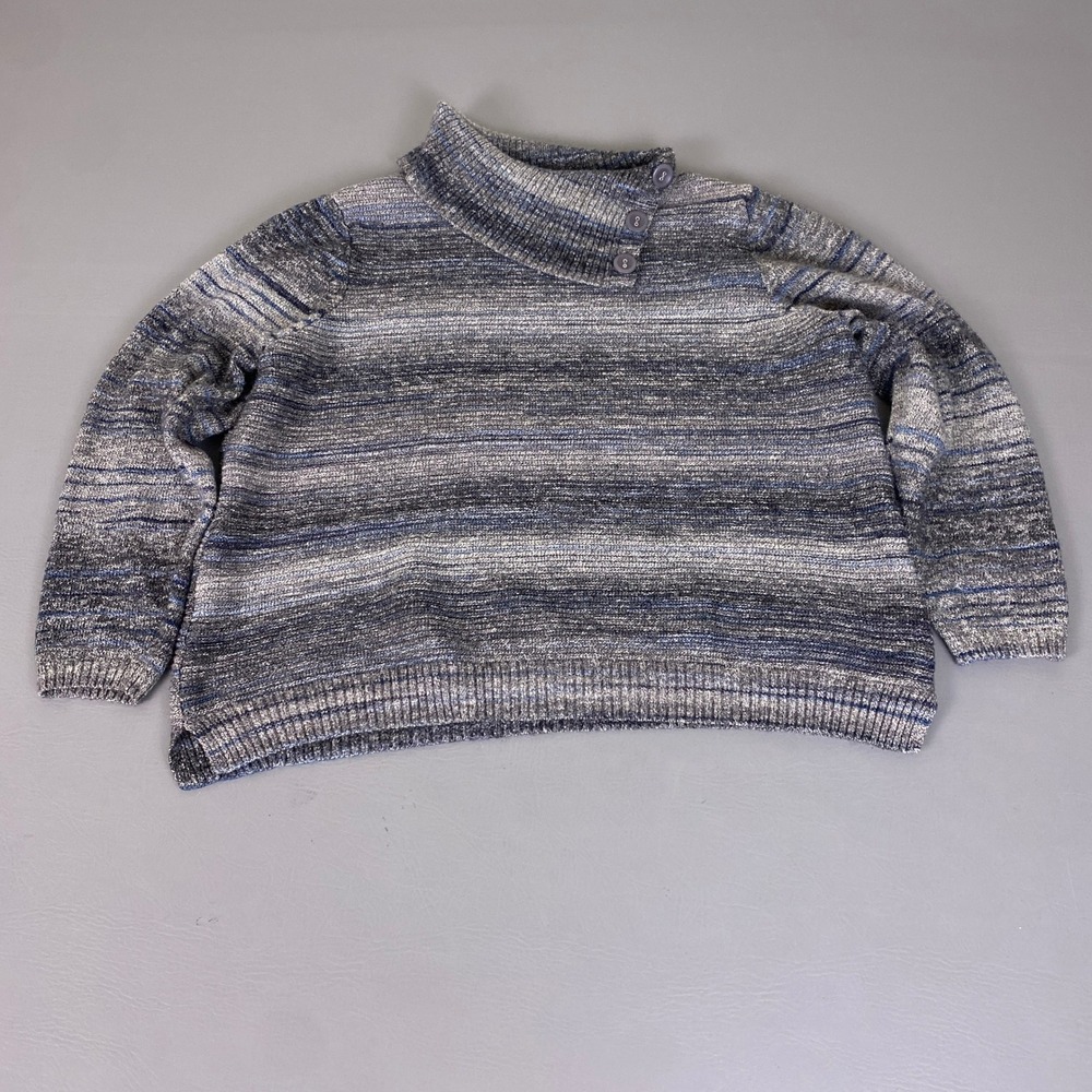 CJ Banks Sweater Women's 1X Blue Space Dye Button Mock Neck Pullover Long Sleeve